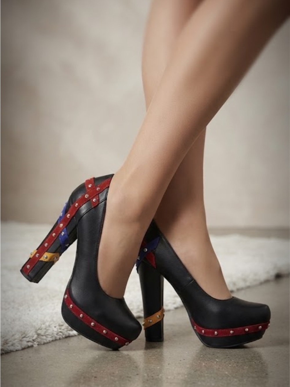 Naughty Monkey Multi-Color Studded Platform Heels